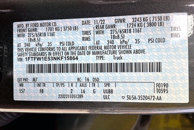 2022 Ford F-150 XLT V8 SPORT FX4 LONG BED